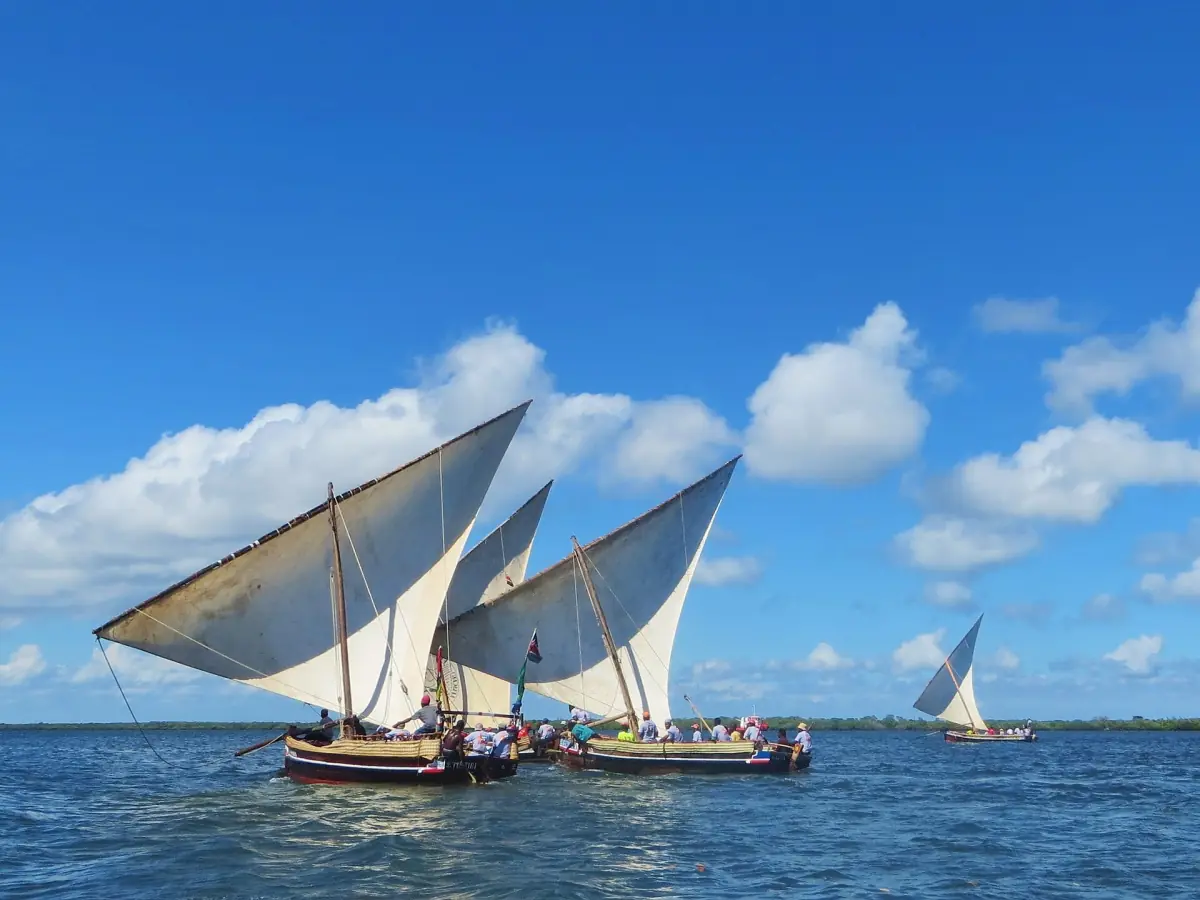 Dhaus unter vollen Segeln bei Lamu